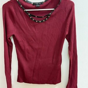 August Silk Women's Maroon Shirt With Studded‎ Accent Size S